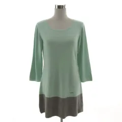 クレージュ courreges ニットワンピース ECFAQ-40290 長袖 ひざ丈 ロゴプレート ウール混 配色 バイカラー ミントグリーン グレー 40