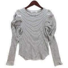 スナイデル SNIDEL パフスリーブ ワッフル トップス ボーダー 長袖 カットソー ホワイト ブラック 白 黒 F SWCT214141