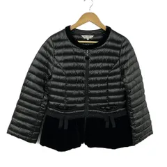 SUPERBEAUTY(スーパービューティー) ダウンジャケット サイズ42 L レディース - 黒 長袖/ジップアップ/ノーカラー/リボン/秋/冬