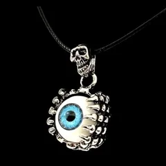 【N079】ネックレス　メンズ　レディース　レッド　赤　ブル―　青　おしゃれ　スカル　アイ　目玉　アクセサリー　ペンダント　ファッション