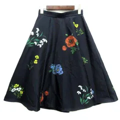 マイストラーダ Mystrada フラワープリント 花柄 フレア スカート 膝丈 ブラック 黒 36 37139370