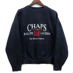 ラルフローレン RALPH LAUREN チャップス CHAPS ロゴ スウェット トレーナー 長袖 ネイビー 紺 S 90s ヴィンテージ ☆AA★