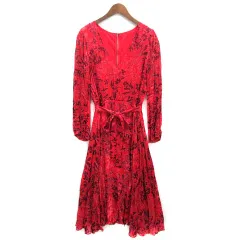 アリスオリビア alice + olivia フラワー ワンピース ロング レーヨン シルク 長袖 レッド 赤