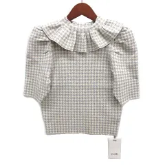 スナイデル SNIDEL 2024AW フリルカラー ニット プルオーバー チェック パフスリーブ グレー F SWNT244290