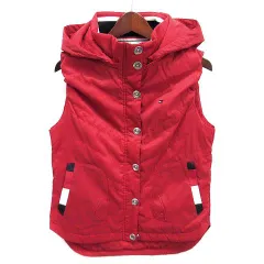 トミーヒルフィガー ゴルフ TOMMY HILFIGER GOLF 中綿 ベスト フード付き ワンポイント ゴルフウェア レッド 赤 M