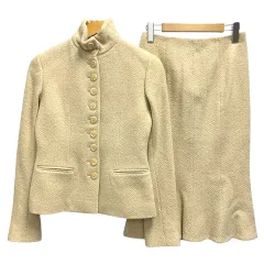 ラルフローレン RALPH LAUREN ジャケット スカート ロング セットアップ ヘリンボーン ウール混 カシミヤ混 2/0 ベージュ