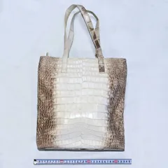 希少ヒマラヤカラー 本物クロコダイル使用・白×ブラウングラデーションの高級本革ソフトトートバッグ