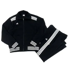 アディダス adidas フリース ジャージ 上下 セットアップ ライン ジャケット パンツ 黒 ブラック L-O デサント ヴィンテージ