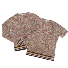 エムミッソーニ M MISSONI 総柄 ニット アンサンブル 長袖 カーディガン 半袖 トップス ウール ベージュ マルチカラー 44