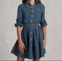 ガールズ12 14 ポロラルフローレン ベルト コットン デニム シャツドレス 出品