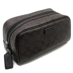 コーチ COACH シグネチャー トラベルキット ポーチ セカンドバッグ ウォルナット ブラック F93310 美品