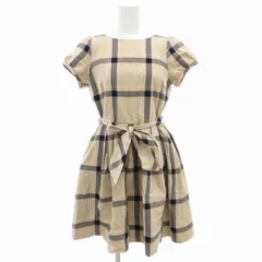 ブルーレーベルクレストブリッジ BLUE LABEL CRESTBRIDGE 半袖ワンピース ひざ丈 チェック ベルトリボン 38 ベージュ /GV