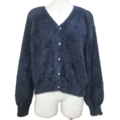 ロペピクニック ROPE Picnic 美品 2WAY パール釦Vネックカーディガン ニット プルオーバー セーター ウォッシャブル GDK5800 長袖 シャギー 厚手 38 M相当 紺 ネイビー /X