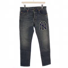 【中古】グッチ MLB NEW YORK YANKEES デニムパンツ ジーンズ ボタンフライ ストレッチ ロゴ 刺繍 USED加工 青 2026年最新】gucci ヤンキースの人気アイテム - メルカリ