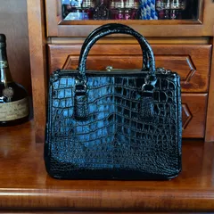 本物クロコダイルレザー ブラック 3室2WAYミニトートバッグ 金運・守護・成功を引き寄せる逸品