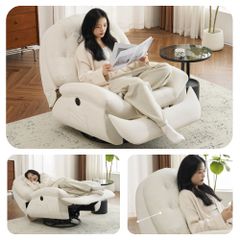 電動リクライニングソファ 1人掛け ゲーミングチェア グレー 貝殻デザイン ベルベット素材 270度回転 背もたれ角度調節105-165度 一人暮らし リビング用 快適座椅子 パーソナルチェア インテリア家具