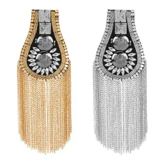 SUPERFINDINGS 4個 ファッションタッセル肩章 2色 メタルパンクショルダーバッジ取り外し 可能なゴールデン肩章肩の飾り パフォーマンスに使用でき ジャケット用ピンで固定メタルパンクフリンジ