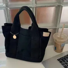 マグネット付きキャンバスバッグ　トートバッグ　ランチバッグ　韓国　ブラック