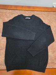 スアレ ウォッシャブル ハチ リブ編み ニット ブラック L