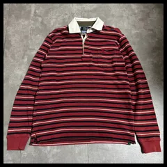 POLO ラガーシャツ 長袖 ボーダー 刺繍ロゴ コットン100 Mサイズ レッド系 ヴィンテージ風