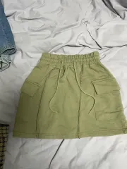 カーキ色 カーゴ スカート ウエストゴム スカート