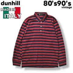 【美品】 80s90sヴィンテージ イタリア製 ダンヒル dunhill 長袖 ボーダー ウール ポロシャツ メンズ