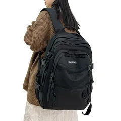 [HeiDiga] リュック レディース 軽量 通学 バックパック 大容量 防水 リュックサック 韓国 高校生 女子 タウンリュック 人気 可愛い PC収納 多ポケット 大きめ メッシュポケット ブラック 女性 アウトドア 通勤 旅行 Black 0