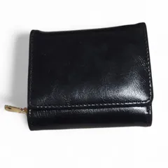 黒　ブラック　レザー　三つ折り財布　コンパクト　ゴールドファスナー　メンズ　レディース　ユニセックス