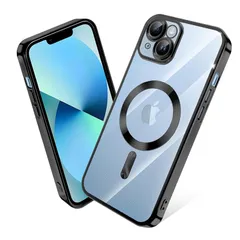 iPhone 14 ケース MagSafe対応 クリア メッキ加工 アイフォン14 スマホケース 耐衝撃 TPU ワイヤレス充電対応 いpほね 14 カバー ストラップホール付き 薄型 透明 超軽量 黄ばみにくい 柔軟 滑り止め （ブラック）