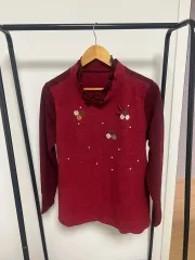 ワイン色 フラワー 装飾 ニット カーディガン 246