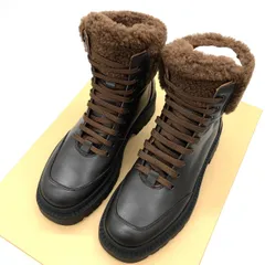 【未使用に近い】CORSO ROMA 9 レースアップブーツ ムートンブーツ 37 23.5cm 本革 茶色 イタリア製