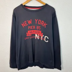 TOMMY HILFIGER トミーヒルフィガー 長袖 Tシャツ ロンT ロゴプリント ネイビー XXLサイズ メンズ 古着 ストリート アメカジ