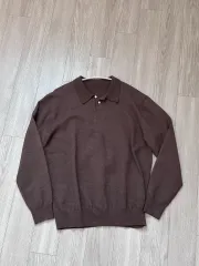 L ブラウン ニット ポロシャツ 長袖