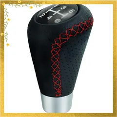 【迅速発送】Lunsom 5速 シフトノブ PU革 車用 ギアシフトレバー シフトノブ交換 手動車に適用します (赤ステッチ) 1