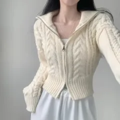 アイボリー ツーウェイ ニット ジップアップ