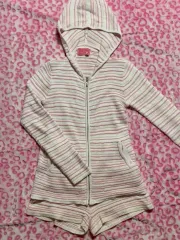 ヴィンテージ ピンク ストライプ ニット フード ジップアップ Tシャツ WHO ジップ パンツ set