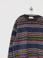 【UNITED COLORS OF BENETTON】80s 総柄ウールニット 46 セーター ベネトン ヴィンテージ 古着