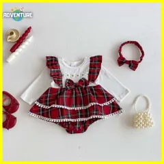 クリスマス ベビー服 女の子セットアップ ２点セット H 新生児 0歳 1歳 50 60 70 80 cm ロンパース スカート サンタ子供キッズかわいい赤レッド白ホワイト X'masチェック柄リボン へアアクセ ワンピース 幼児 クリスマス会 保育園