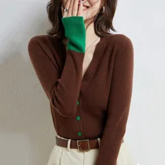 カーディガン レディース 配色ニット バイカラー vネック ニット トップス 長袖 ニットセーター 前開き 着回し おしゃれ 秋冬 春 秋 冬 20代 30代 40代 50代  お洒落 かわいい 可愛いmkxz171