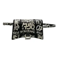BALENCIAGA(バレンシアガ) ウエストポーチ アワーグラス 610460 黒×白 ミニバッグ/グラフィティ レザー