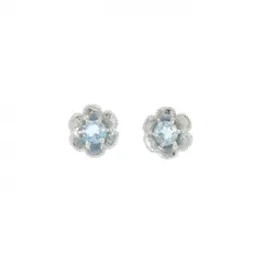 K18WG フラワー アクアマリン ピアス 0.20CT