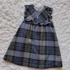 ファミリア　familiar チェック　ウール　ワンピース　ジャンパースカート　おでかけ　フリル
