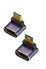 【即日発送】2個セット 金メッキコネクタ HDR対応 2K@240Hz 4K@144Hz (上向き、下向き) 8K@60Hz HDMI2.1変換アダプター HDMIミニ 8K HDMI延長アダプタ L型 HDMI(メス) to HDMI(オス) Mini L型