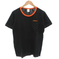 アディダスネオ adidas neo タグ付き ポケットTシャツ 半袖 クルーネック L ドット柄 ロゴ刺繍 黒 ブラック オレンジ /GV