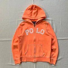 archive　POLO RALPH LAUREN　フルジップアップパーカー　IDEAL　薄手スウェット生地　ネオンオレンジ　蛍光色　デカロゴワッペン　Y2K　平成ギャル　フェアリーグランジ　neon orange ×big logo zip-up parka
