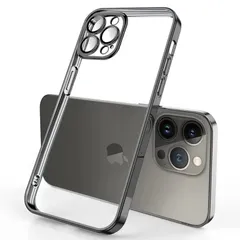 【人気商品】ケース用ソフトクリアTPUバックカバー耐衝撃 max (iPhone13 pro pro 13 max Promax用スクエアメッキケースiPhone ブラック) iPhone13