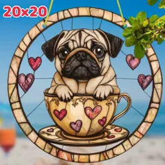 サンキャッチャー ティーカップパグ🐶ステンドグラス風 ウォールデコ 20cm merci