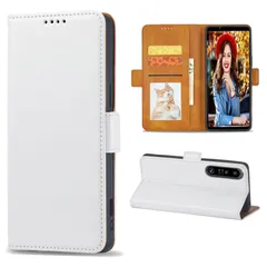 【人気商品】カード収納 ストラップホール付き PUレザー マグネット内蔵 携帯ケース ケース スタンド機能 V V 耐衝撃 エクスペリア10 スマホケース 白 カバー 手帳 (Xperia マーク5 case 10 10 xperia10 V 全対応 楽天モバ