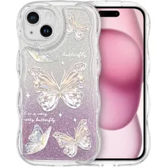 【数量限定】人気 おしゃれ 薄くて軽い 韓国 耐衝撃 かわいい 携帯カバー 透明 TPUソフトケース アイフォン14 ウェーブ ちょう Plus Plus 用 用 可愛い スマホケース キラキラ クリア (iPhone ケース 14 14 iPhone Plu