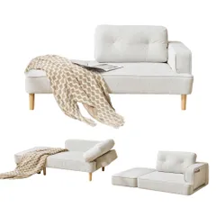 「数量限定セール」 L字ソファー 2-3人掛け 多機能ソファベッド ファブリック カウチ 自由レイアウト おしゃれ 5WAY 調節可能な肘掛け【グレー】   